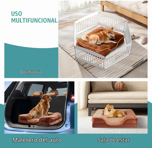 Vista 8 de DUMOS Cama ortopédica para perros de 35 x 25 pulgadas para uso en interiores, sofá cama XL Marrón
