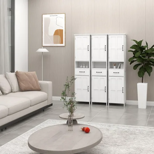Vista 5 de Locsear Armario de almacenamiento alto para baño, armarios de baño blancos independientes, armario de almacenamiento estrecho con estantes