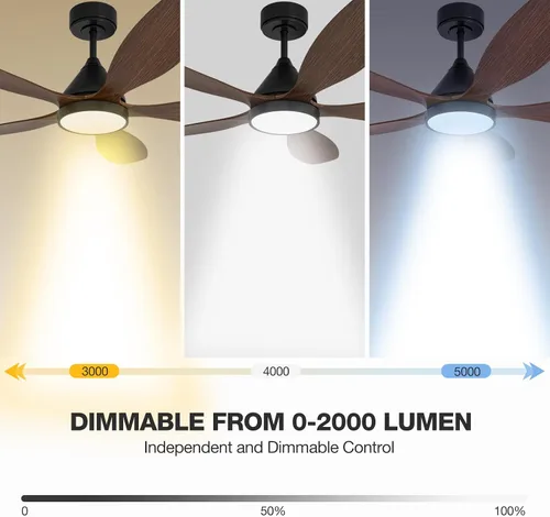 Vista 6 de Ventiladores de techo inteligentes de 52 pulgadas con luz, ventilador de techo reversible de 5 aspas con Alexa, controles de aplicación y control