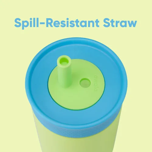 Vista 2 de Owala Vaso de acero inoxidable con aislamiento para niños con popote flexible resistente a derrames, fácil de limpiar y botella de agua de acero
