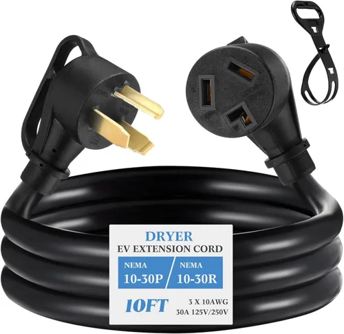 Vista 10 de Kanayu Cable de extensión NEMA 10-30p/r para secadora de 3 clavijas de 6.6 Negro