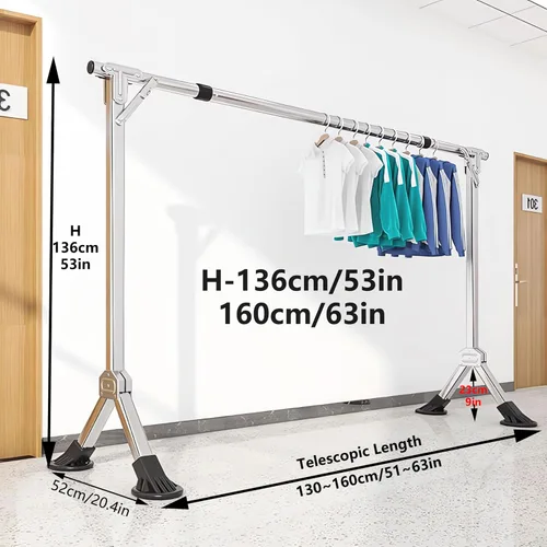 Vista 5 de YSUEFIJO Heavy Duty Laundry Drying Rack, Clothes Drying Rack Foldable, Length Adjustable Garment Rack, Portable Stainless Steel Laundry Stand, with