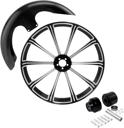 Vista 39 de TCMT Llanta de rueda delantera de 21", buje de rueda de brida de doble disco con guardabarros delantero negro sin pintar, compatible con modelos