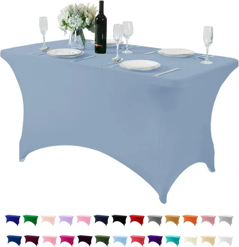 Vista 37 de Mantel de elastano para mesa de 6, 4 o 8 pies, universal, ajustable, para fiestas, banquetes, bodas y eventos, color verde manzana