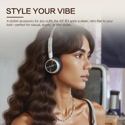 Vista 7 de iKF R1 - Auriculares Bluetooth inalámbricos retro, 60 horas de reproducción, ajuste cómodo 38ms Low Latency, Multipoint Connect, Built-in Mic, App