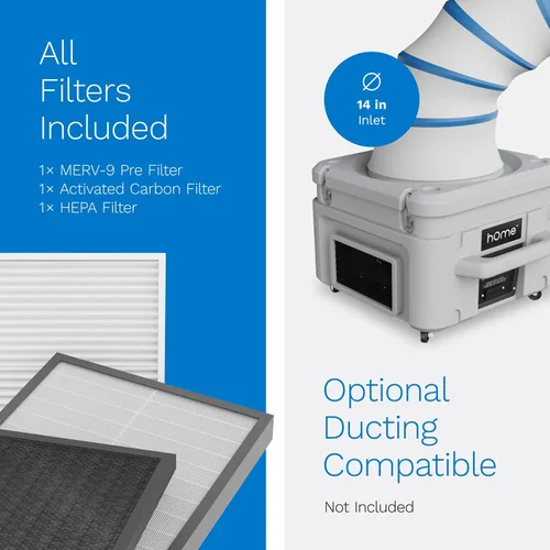 Vista 9 de hOmeLabs Depurador de aire portátil con filtración de 3 etapas, máquina de aire negativo apilable para uso industrial y comercial, limpiador de aire