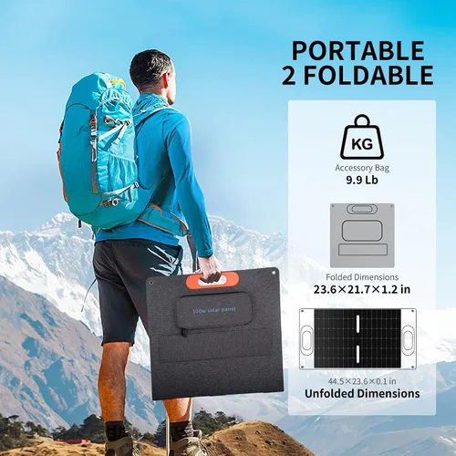 Vista 5 de Panel solar portátil de 100 W para generador de estación de energía, cargador de panel solar plegable de 100 vatios con salida MC4, conector de CC 3