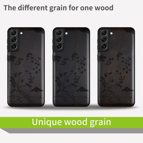Vista 7 de Carveit Funda de madera para Galaxy S22 2022 [madera natural y TPU suave negro] a prueba de golpes, funda protectora de madera compatible