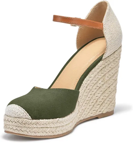 Vista 5 de FISACE - Alpargatas de verano para mujer, sandalias de plataforma, con hebilla en el tobillo y puntera cerrada