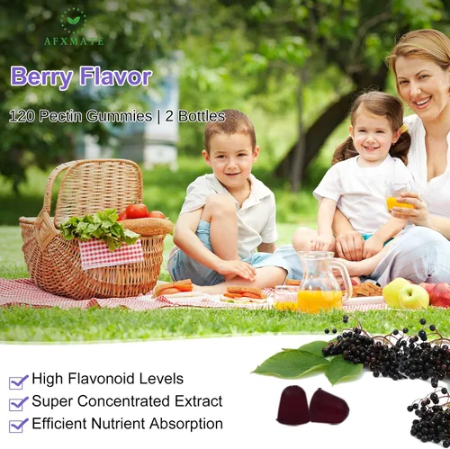 Vista 4 de AFXMATE Sambucus Gomitas de saúco, saúco negro con zinc y vitamina C para adultos, apoyo inmunológico sin azúcar* gomitas de suplemento