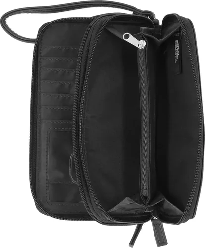 Vista 3 de Nautica On The Double Zip Around - Cartera de embrague de piel vegana para mujer con correa de muñeca, Negro -, Compacto