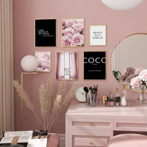 Vista 2 de Arte de Pared con Citas Motivacionales - Imágenes de Diseñador Rosa Glamoroso para Decoración de Pared - Citas Positivas para Mujeres, Dormitorio