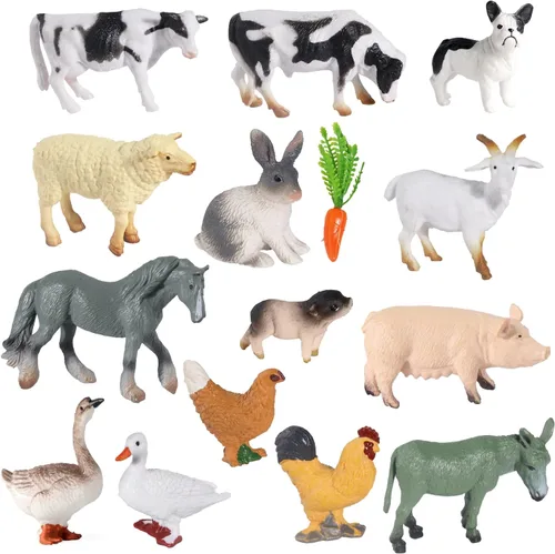 Vista 8 de SIENON Juego de 12 piezas de figuras de animales de granja, mini juguetes de plástico realistas para niños, juego educativo de animales de granja