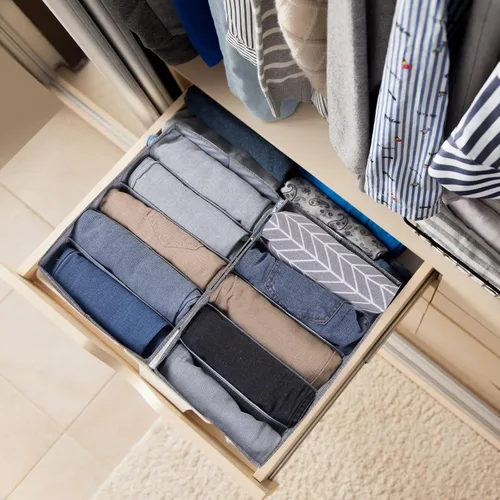Vista 6 de Fixwal Organizador de ropa plegable para armario, 4 unidades, organizador de jeans para cajón, compartimento lavable, organizadores de armario