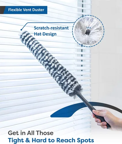 Vista 6 de Kit de plumero de plumas con poste de extensión de 5.6 pies, 4 cepillos de polvo para limpiar el ventilador de techo de pared del hogar, telaraña