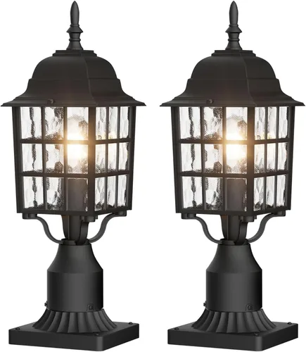Vista 8 de Paquete de 2 luces de poste para exteriores del atardecer al amanecer, lámpara exterior con base de montaje en muelle, luz de farol de poste