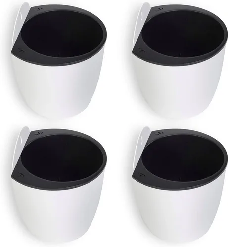 Vista 7 de MyGift Macetas de pared de 7.5 pulgadas para plantas de interior, macetas de plástico blanco para colgar, macetas de riego automático, macetas