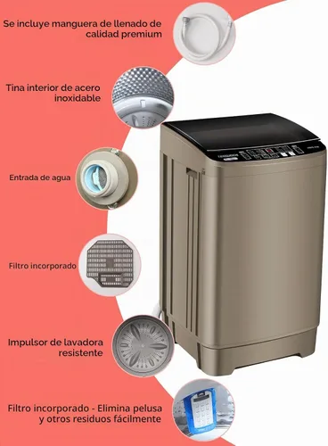 Vista 6 de F.W.WOOLWORTHS - Lavadora completamente automática de 17.7 libras con secadora giratoria - 10 programas de lavado, 8 niveles de agua, pantalla LED