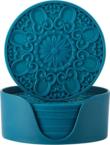 Vista 16 de Colinda Juego de 6 posavasos de silicona con soporte, alfombrillas antideslizantes para bebidas frías y calientes, diseños decorativos, embalaje