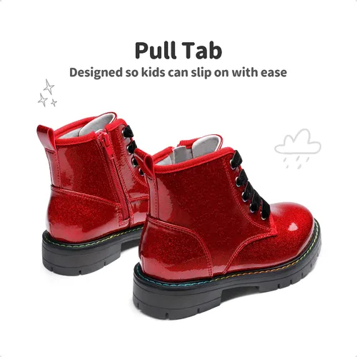 Vista 5 de DREAM PAIRS Botas de tobillo con purpurina para niñas y niños, zapatos de combate con cremallera lateral con cordones (bebéniño pequeñoniño grande)