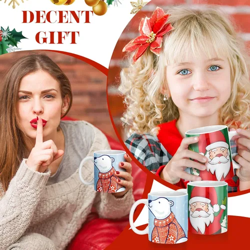 Vista 3 de Nuogo Paquete de 8 tazas de café de Navidad de cerámica, tazas de cerámica apilables para fiesta de vacaciones, tazas de cerámica para regalo