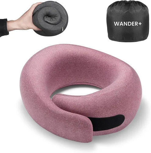 Vista 9 de Almohada de viaje WANDER PLUS®, 100% espuma viscoelástica pura, almohada cervical de viaje, soporte para el cuello en avión, diseño ergonómico Negro