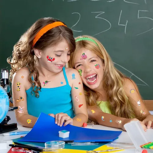 Vista 5 de Aresvns Paquete económico de tatuajes temporales para niños, más de 1000 piezas de tatuajes falsos lindos para niños y niñas, suministros de fiesta
