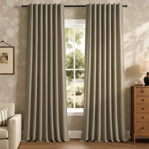 Vista 12 de Cortinas opacas de lino de 96 pulgadas para dormitorio, 2 paneles, verde Verde Olivegreen