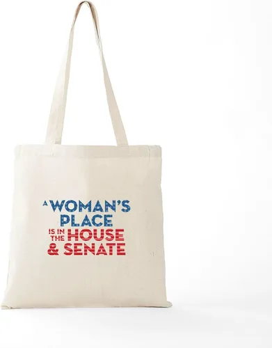 Vista 5 de CafePress A Woman's Place Is In The House & Senate, bolsa de lona natural, bolsa de compras reutilizable
