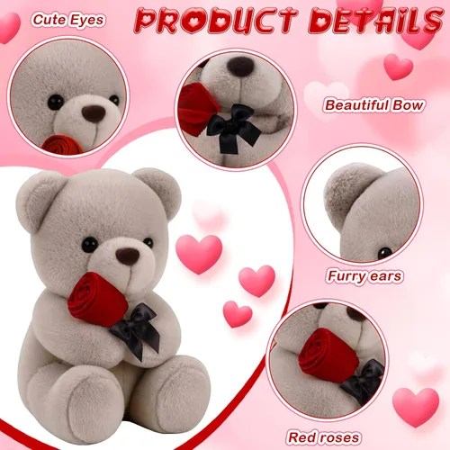 Vista 3 de 2 piezas de oso de peluche pequeño para el día de San Valentín de 13.78 pulgadas con rosa, blanco y marrón, osos de peluche suaves, regalos para San