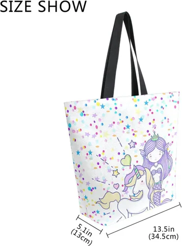 Vista 4 de SUABO Bolsa de asas de cocina reutilizable para comestibles, bolsa de compras de lona para exteriores Unicornio Sirena Chica