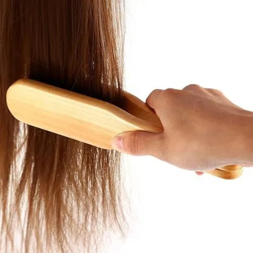 Vista 4 de Peine de pelo recto profesional de doble cepillo, peine antiestático de madera, herramientas de peinado de peine de pelo recto para el hogar