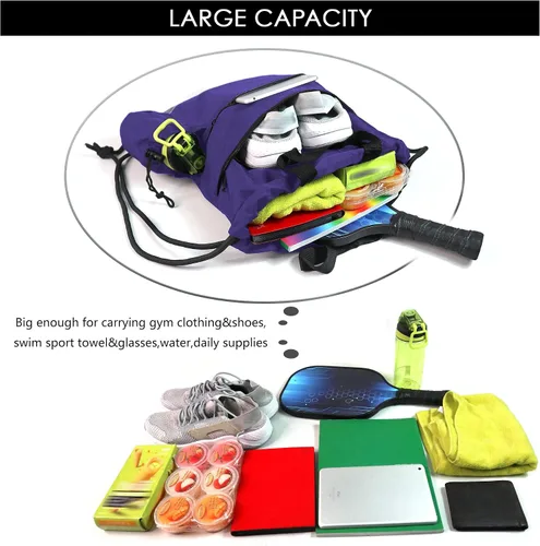 Vista 2 de Mochila con cordón, con estilo deportivo, bolsa de gimnasio para mujeres, hombres y niños, bolsa de gran tamaño con zíper y bolsillos de malla