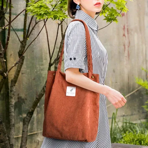 Vista 7 de WantGor Bolso de mano o de hombro de pana y de gran capacidad para mujer