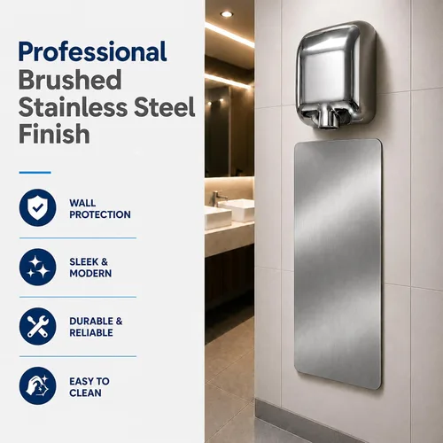 Vista 5 de 5Seconds - Protector de pared para secador de manos, protector contra salpicaduras de pared de acero inoxidable con tiras de cinta adhesiva Gris