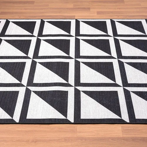 Vista 5 de Abani Parker Collection - Alfombra de área con diseño de cuadrados de alto contraste, color marfil/negro, 4 x 6 pies, fácil de limpiar, duradera