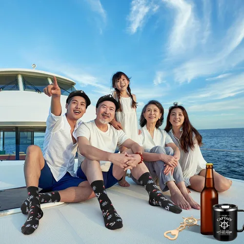 Vista 7 de Didaey 4 piezas de regalos de barco para hombres, gorra de capitán de barco, sombrero de capitán, vasos de acero inoxidable con texto en inglés "I'm