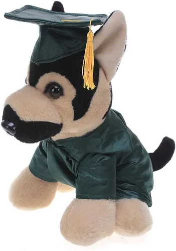 Vista 9 de Plushland Pastor alemán de peluche para el día de graduación, texto personalizado, nombre o logotipo de tu escuela en el vestido, lo mejor