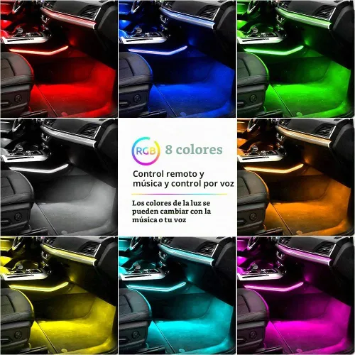 Vista 2 de Luces LED para interior de coche, tiras decorativas, atmósfera, ambiente, kits de iluminación