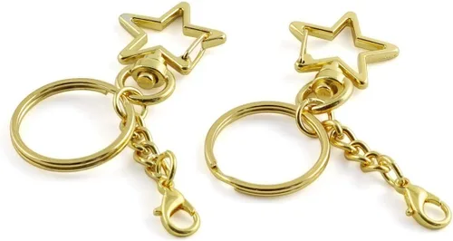 Vista 5 de Llavero con diseño de estrellas, con cierre de mosquetón, metal para bricolaje, accesorios creativos, pentagrama, con cierre de langosta