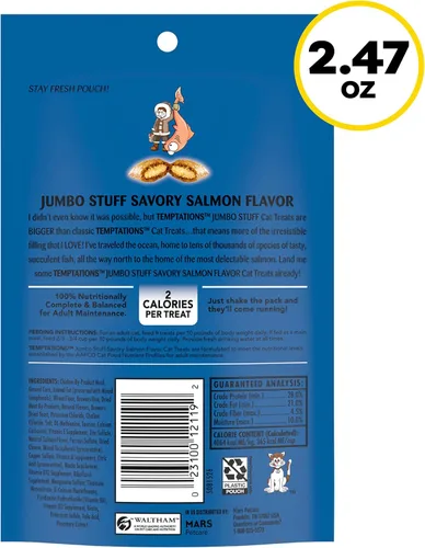 Vista 9 de TEMPTATIONS Jumbo Stuff Crunchy and Soft Cat Treats Savory Salmon Flavor, bolsa de 2.5 onzas (paquete de 12) Crunchy outside, soft inside, under 2