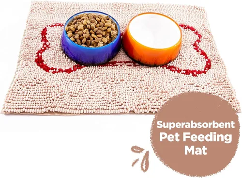 Vista 9 de Soggy Doggy Slopmat – Beige/Red Bone – 18 x 24 pulgadas – Tapete de puerta absorbente de agua para patas fangosas y cuencos de comida/agua – Felpudo