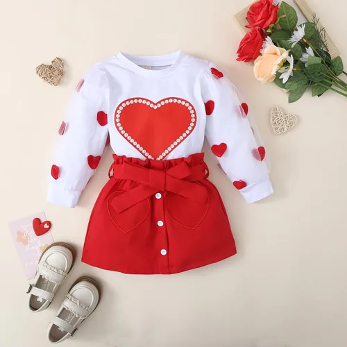 Vista 2 de METYOUEZE Conjunto de falda de manga larga con estampado en forma de corazón para bebé niña