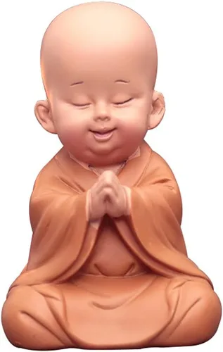Vista 12 de Mini pequeña estatua de Buda monje, escultura de resina de monje tallada a mano, estatua de Buda monjes, adornos decorativos, linda figura