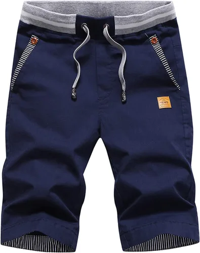 Vista 56 de JustSun Pantalones cortos para hombre, estilo casual, de algodón, con cintura elástica y bolsillos Negro