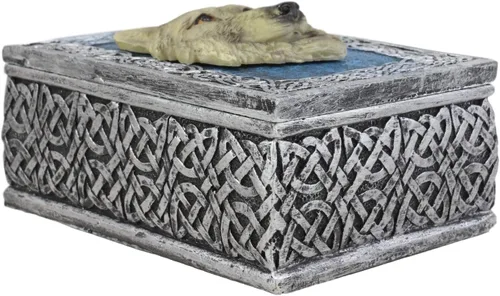 Vista 4 de Ebros Gift Figura decorativa rectangular de lobo alfa con elemento de noche estrellada azul celta como recuerdo, almacenamiento de joyas, decoración
