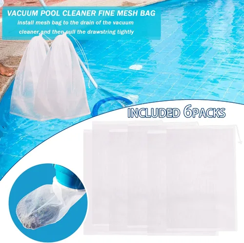 Vista 4 de Paquete de 6 bolsas de filtro de malla fina de 24 x 16 pulgadas para aspiradores de hojas, bolsa de repuesto de red para aspiradora de piscina