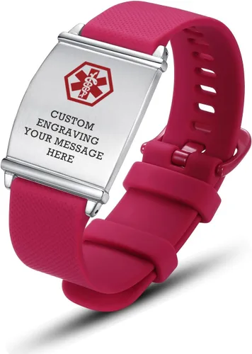 Vista 9 de LinnaLove Pulsera de alerta médica personalizada para hombres y mujeres, pulseras deportivas de acero inoxidable para identificación médica