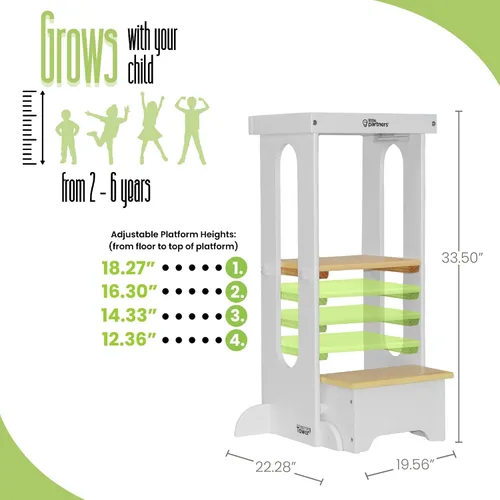Vista 4 de Little Partners Torre Plegable para Niños Pequeños, Torre de Aprendizaje Explore 'N Store Montessori Torre de Cocina de Pie con Plataforma de Blanco