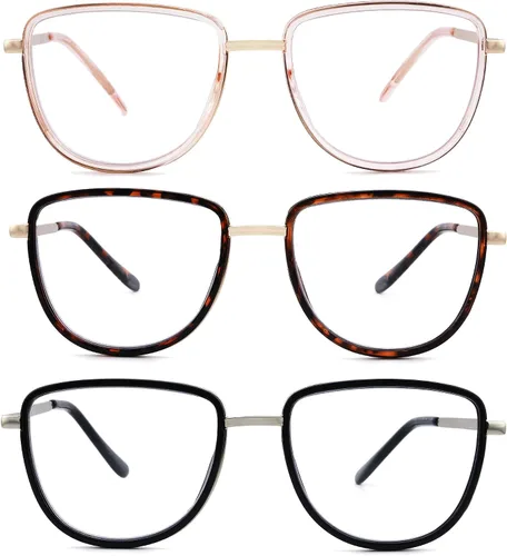Vista 6 de Paquete de 3 lentes de lectura modernos TR90 de gran tamaño para mujer, elegantes anteojos cuadrados ovalados no polarizados
